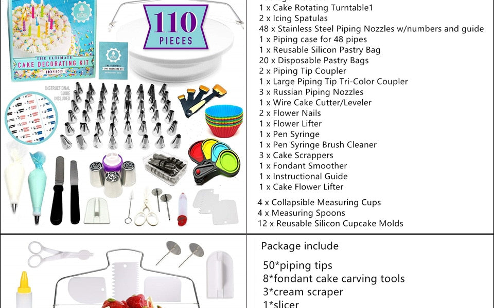 Cake Decorating Tools Kit Turntable Pastry Nozzles For Cream Confectionery Bags Icing Piping Nozzles Tips Baking Tools For Cakes