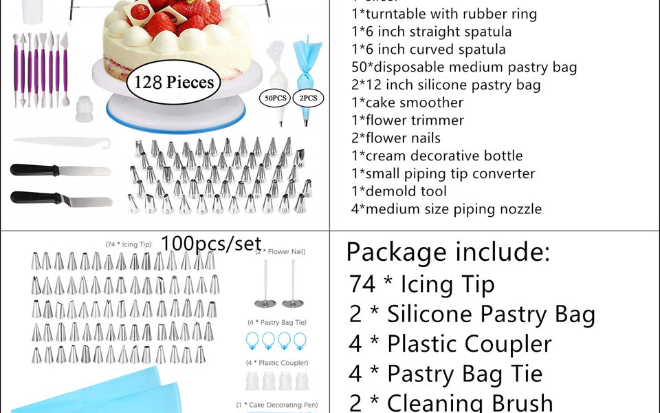 Cake Decorating Tools Kit Turntable Pastry Nozzles For Cream Confectionery Bags Icing Piping Nozzles Tips Baking Tools For Cakes