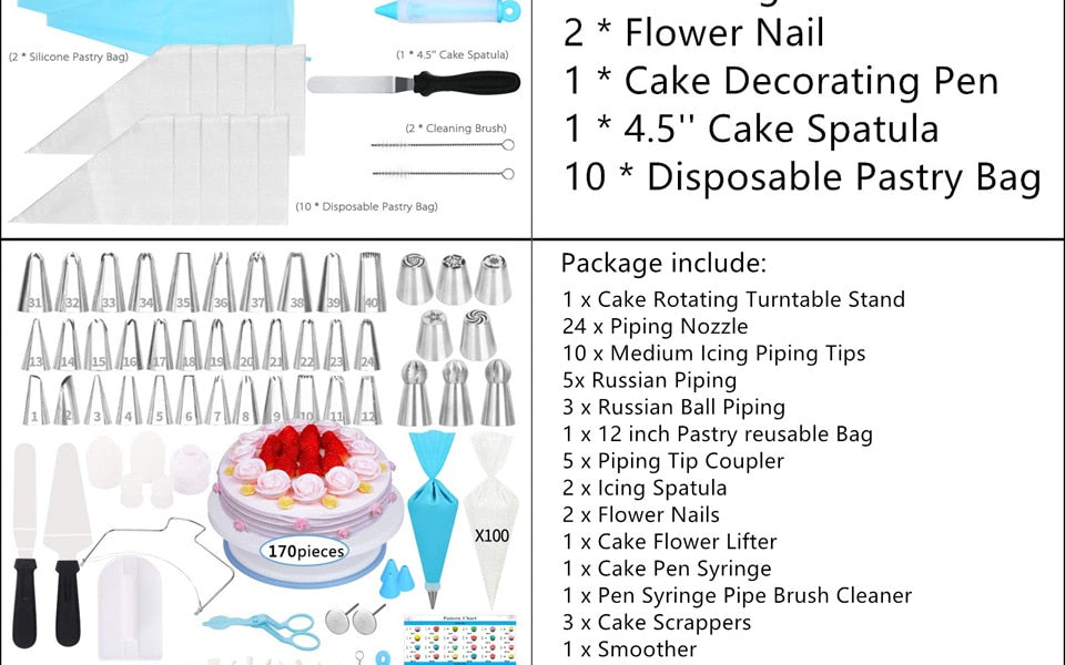 Cake Decorating Tools Kit Turntable Pastry Nozzles For Cream Confectionery Bags Icing Piping Nozzles Tips Baking Tools For Cakes