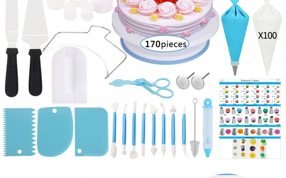Cake Decorating Tools Kit Turntable Pastry Nozzles For Cream Confectionery Bags Icing Piping Nozzles Tips Baking Tools For Cakes